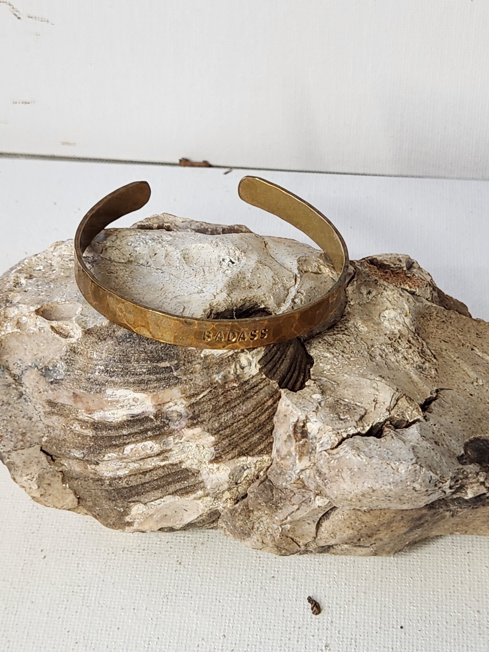 Brass 'BADASS' Stamped Cuff Bracelet - Antiqued Gold Tone